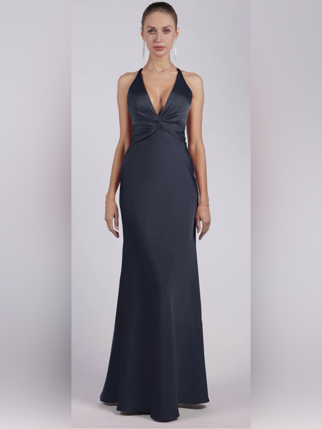 Faeriesty Navy Blue Twist Front Maxi Gown Xs Stretch Bridesmaid Formal